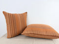 Rust and neutral striped cotton pillow cover