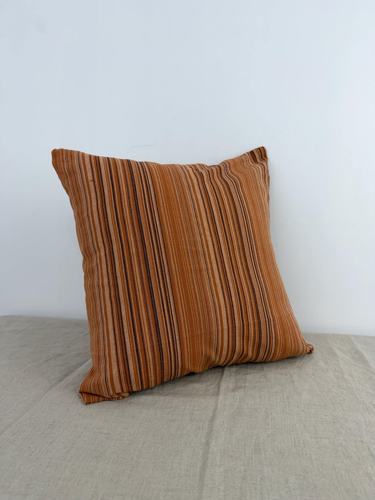 Rust and neutral striped cotton pillow cover - view 2