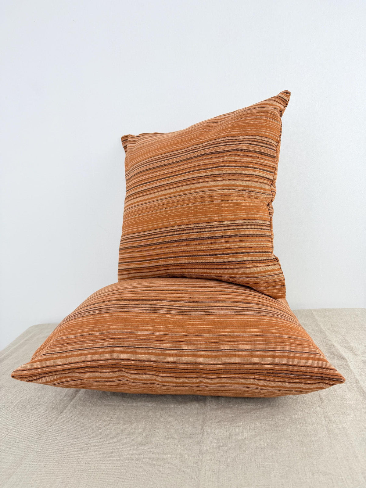 Rust and neutral striped cotton pillow cover - view 3