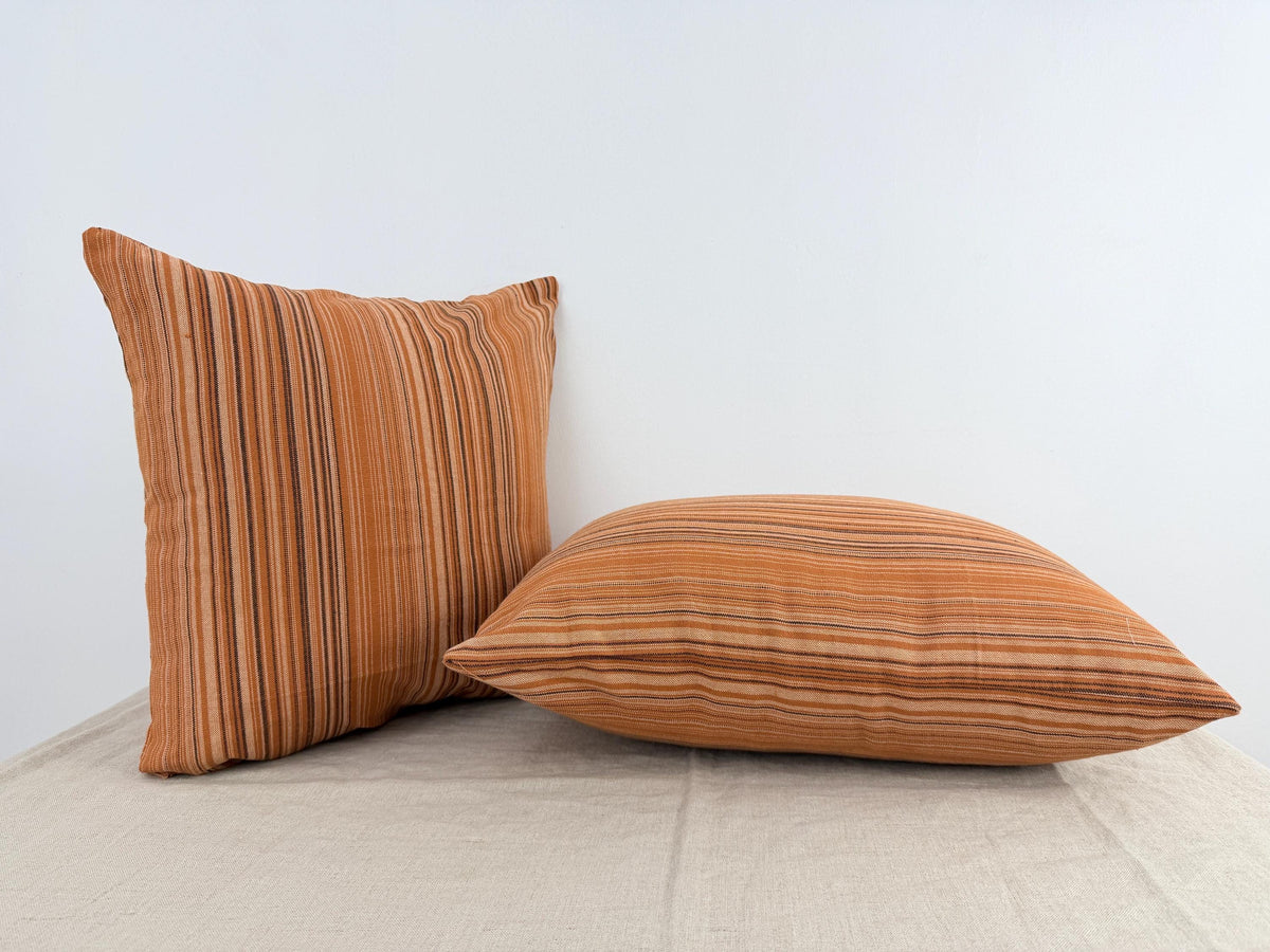 Rust and neutral striped cotton pillow cover - view 4