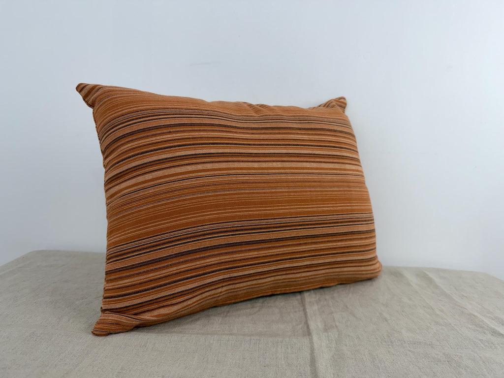 Rust and neutral striped cotton pillow cover - view 5