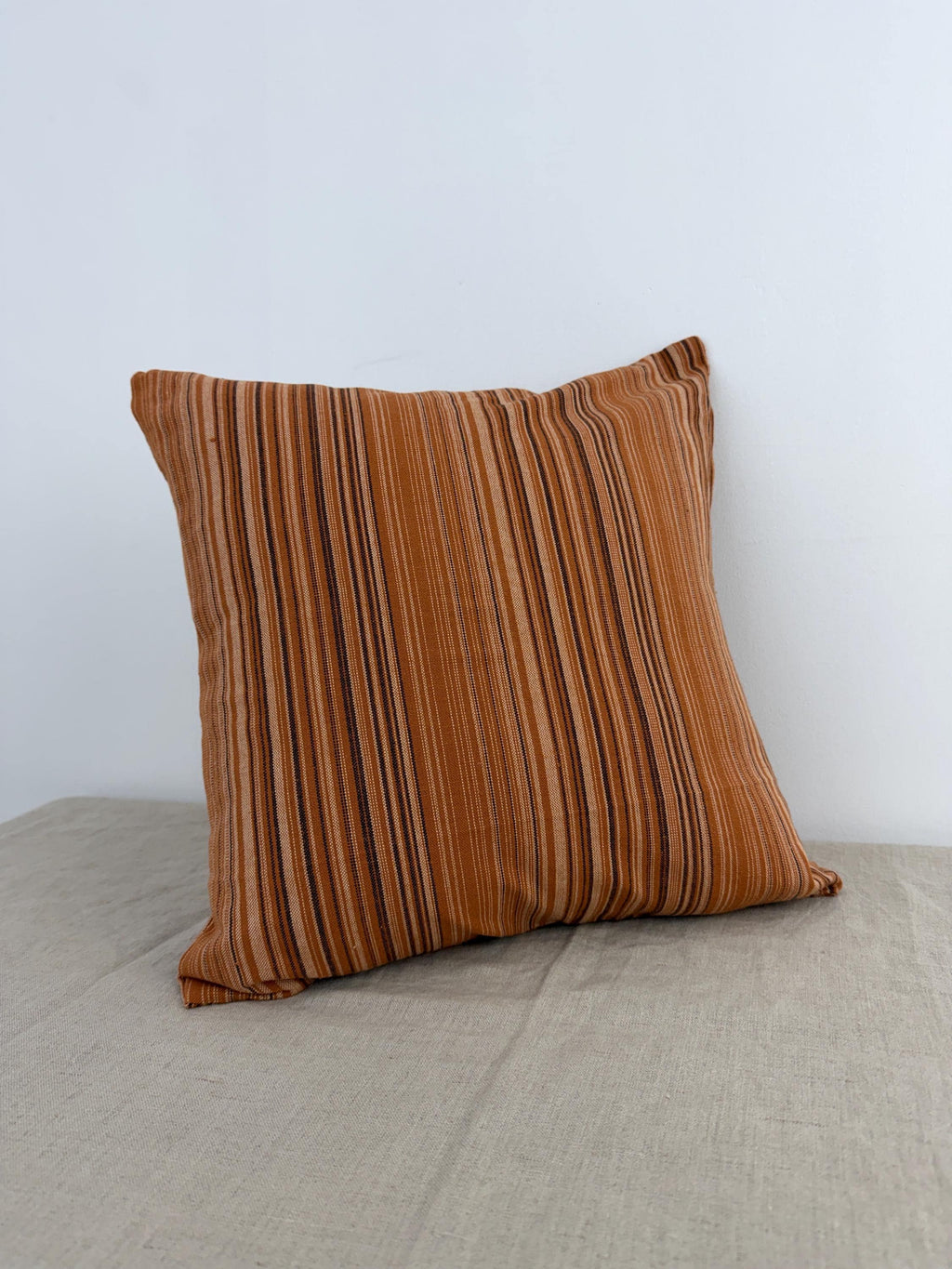 Rust and neutral striped cotton pillow cover - view 6