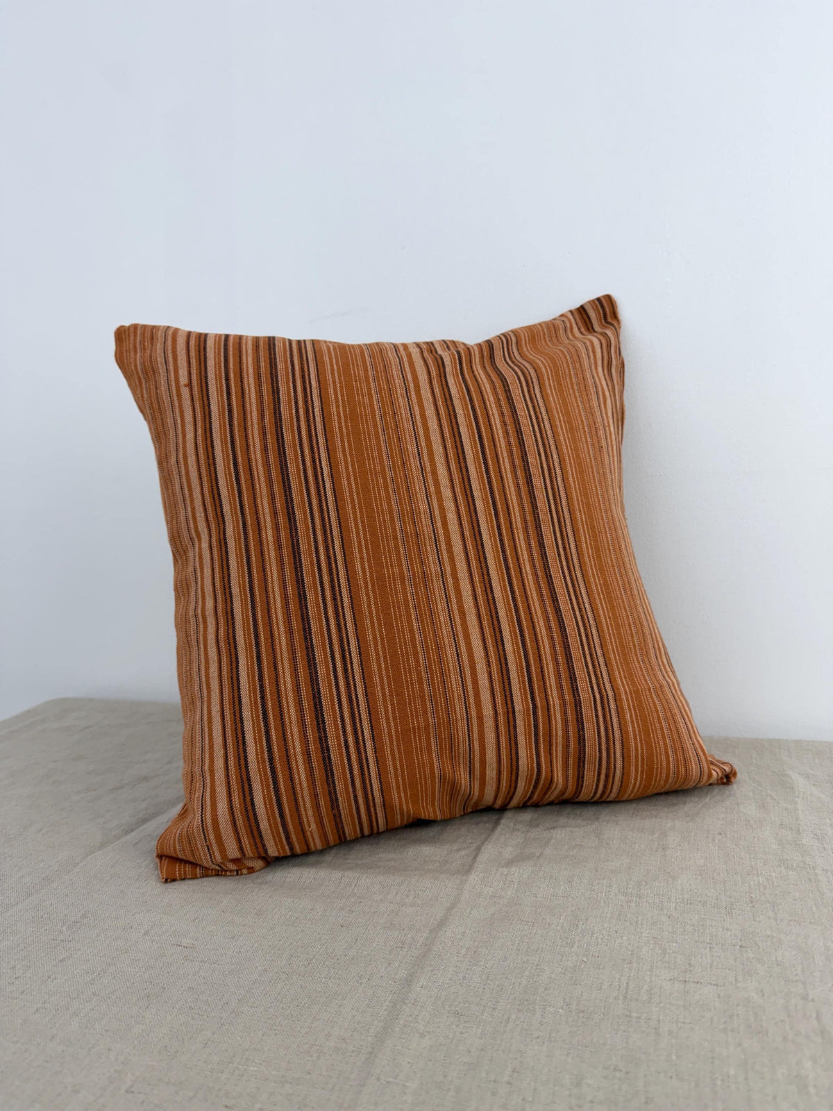 Rust and neutral striped cotton pillow cover - view 6
