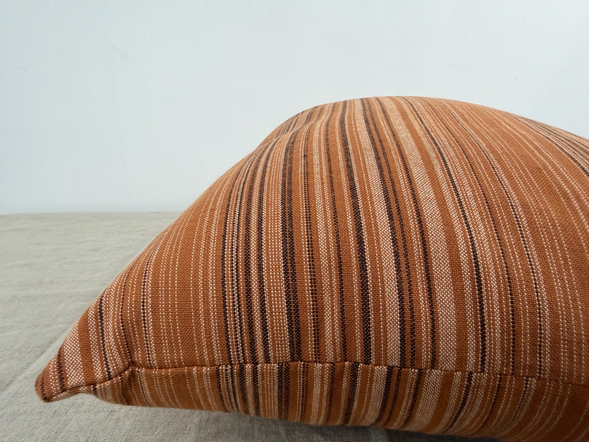 Rust and neutral striped cotton pillow cover - view 7