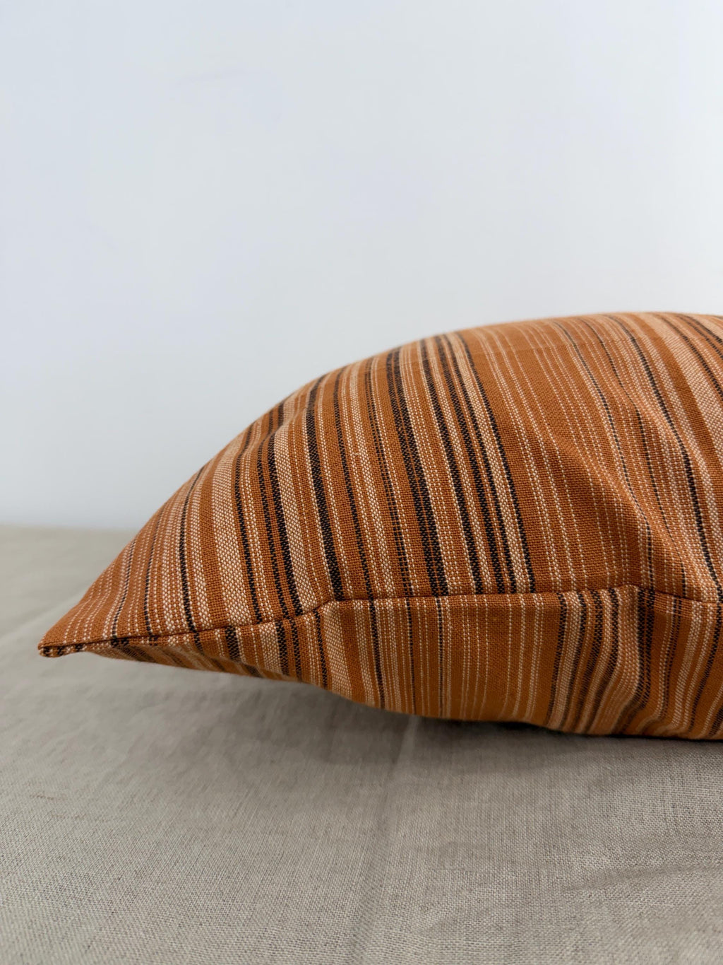 Rust and neutral striped cotton pillow cover - view 8