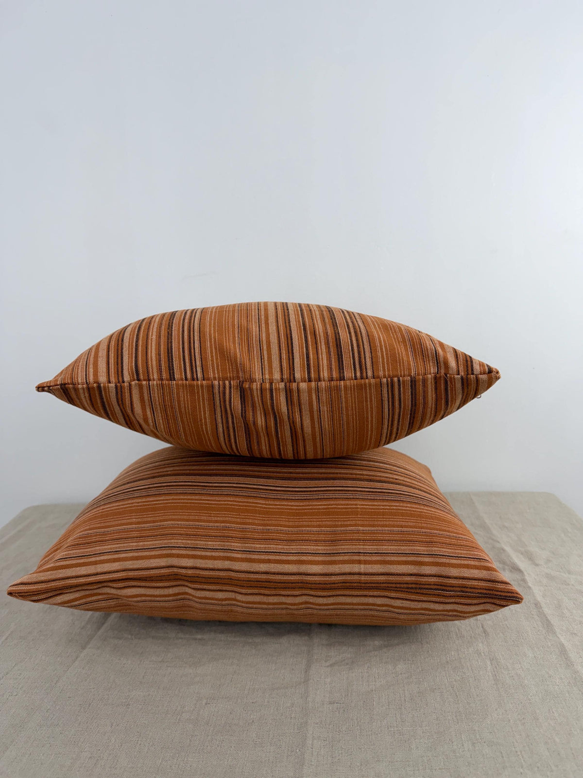 Rust and neutral striped cotton pillow cover - view 9