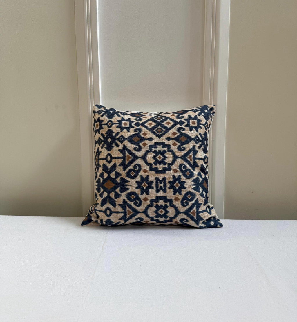 Navy blue and beige woolen ikat pillow cover - view 6