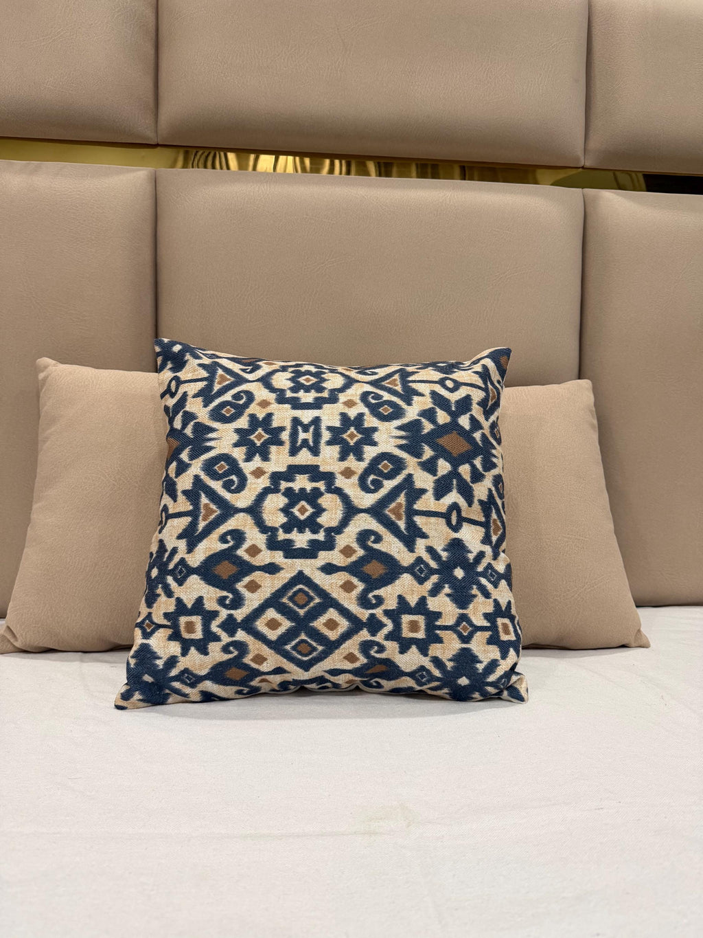 Navy blue and beige woolen ikat pillow cover - view 8