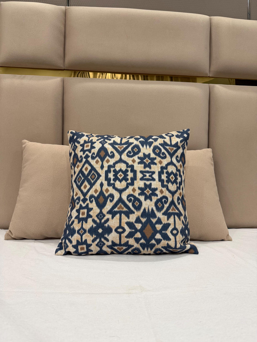 Navy blue and beige woolen ikat pillow cover - view 9