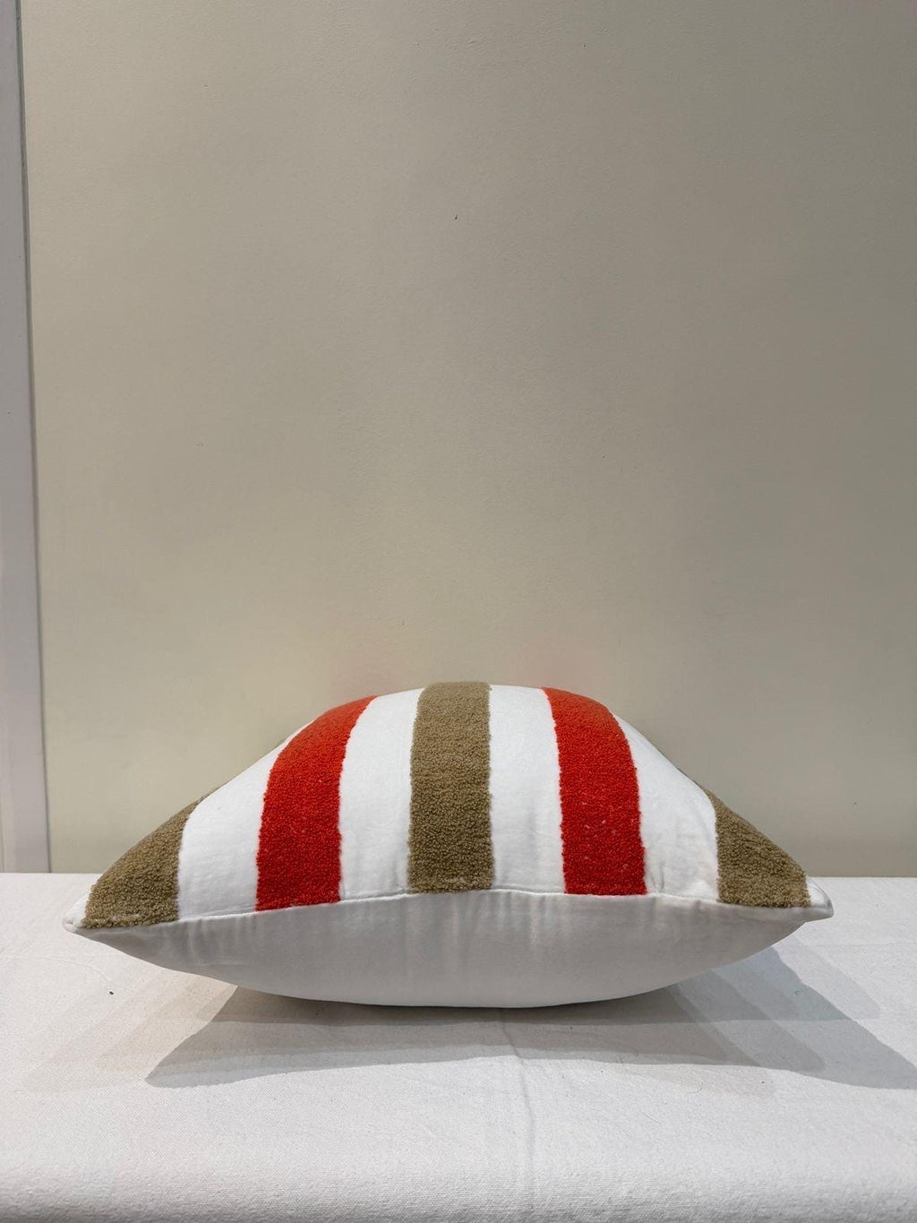 Red-orange and tan tufted chenille pillow cover - view 3
