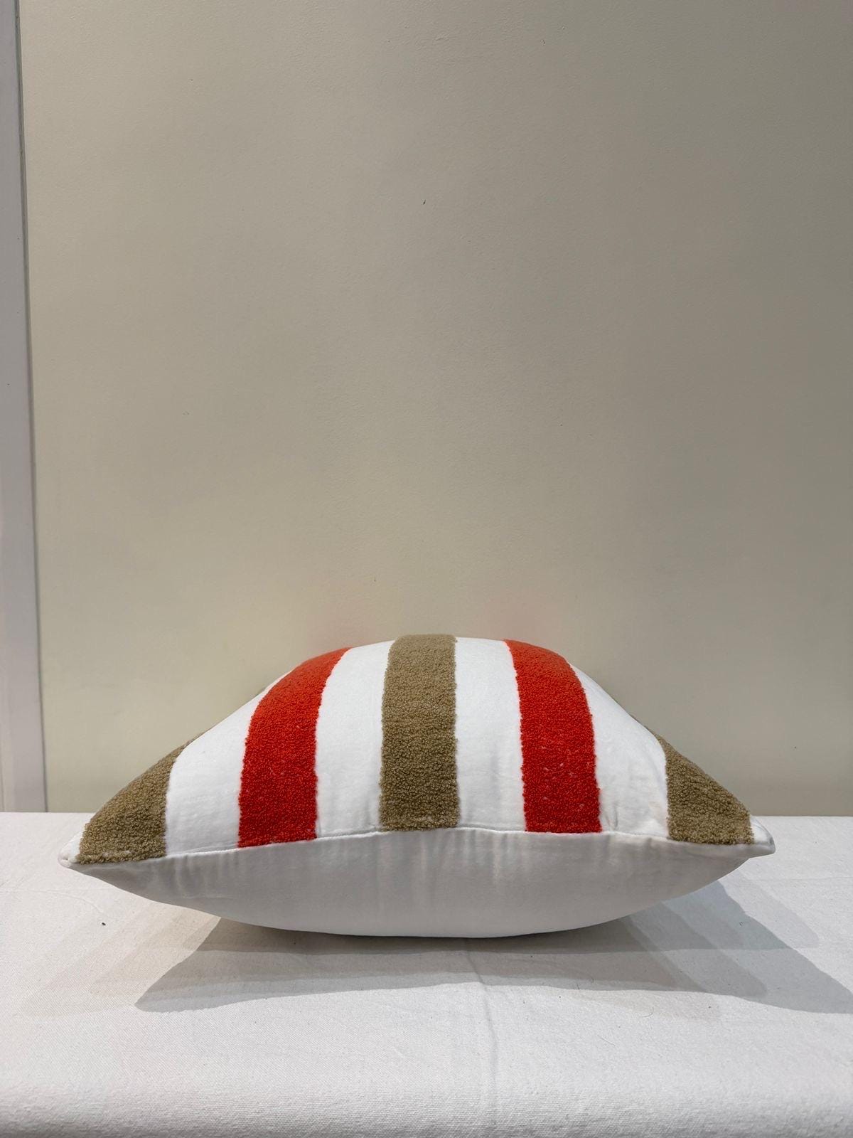 Red-orange and tan tufted chenille pillow cover - view 3