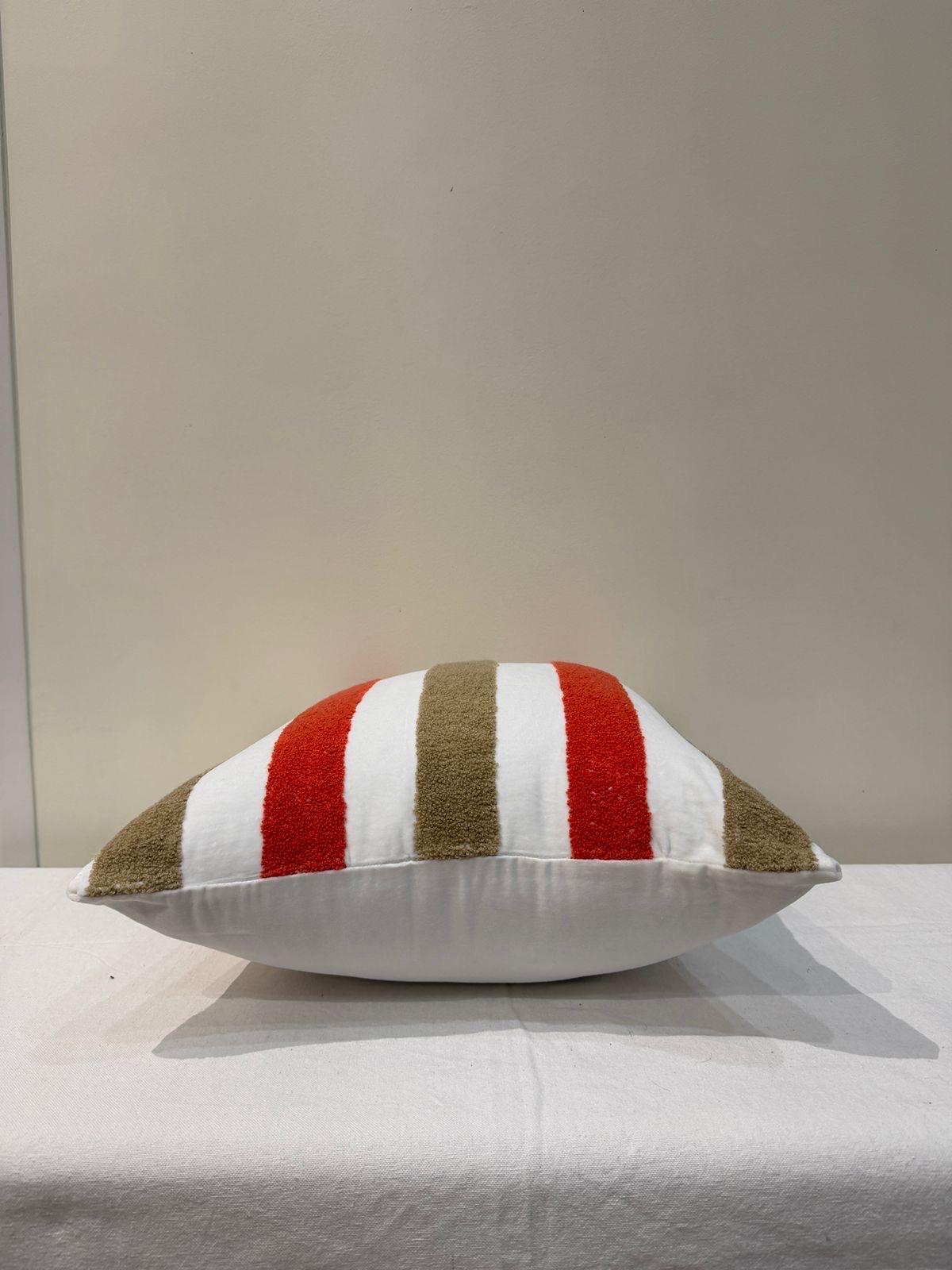 Red-orange and tan tufted chenille pillow cover - view 5