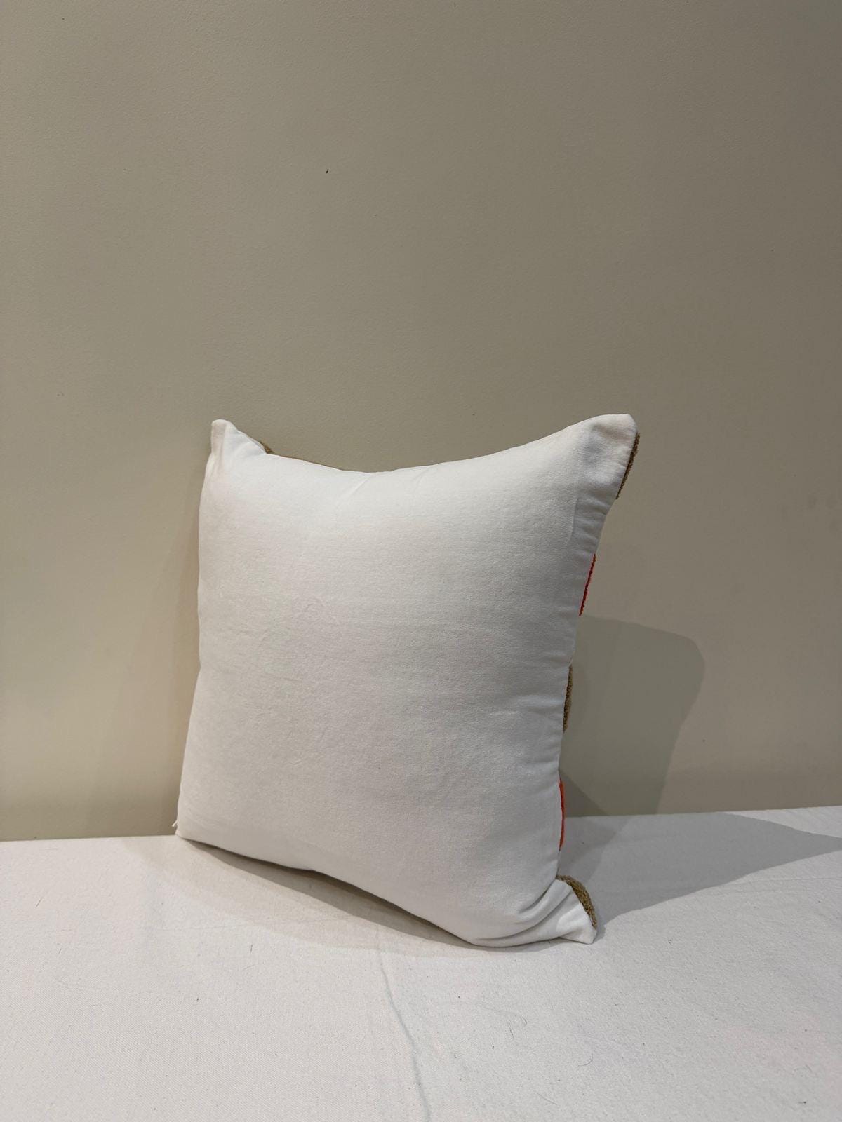 Red-orange and tan tufted chenille pillow cover - view 6