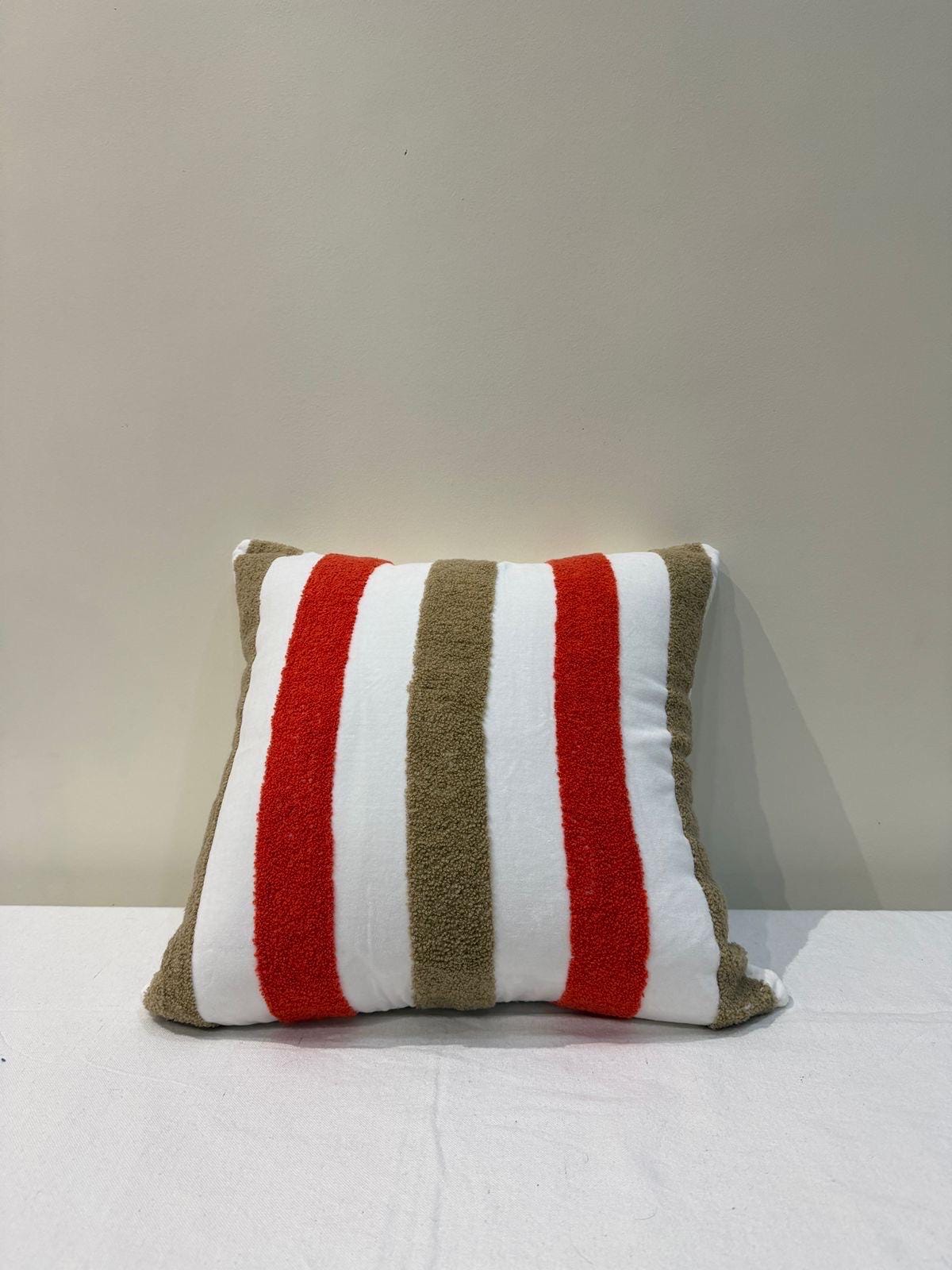 Red-orange and tan tufted chenille pillow cover - view 7