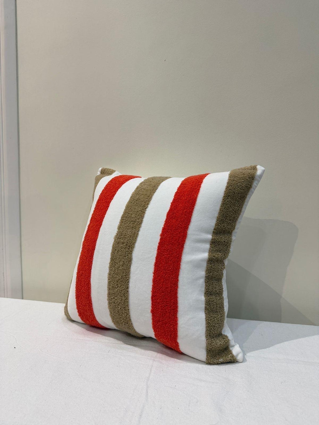 Red-orange and tan tufted chenille pillow cover - view 9