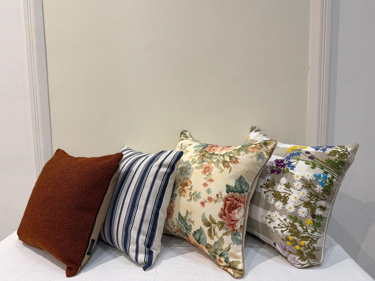 Peachy rose and sage vintage floral pillow cover - view 5