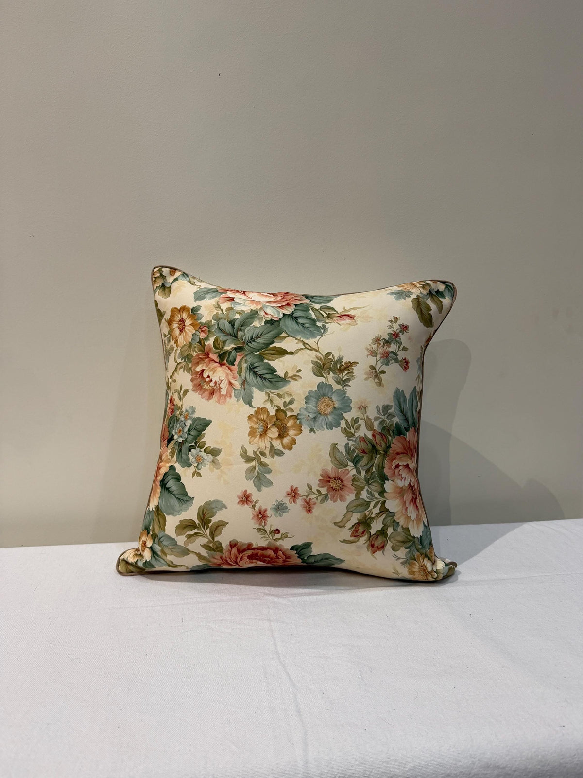 Peachy rose and sage vintage floral pillow cover - view 9