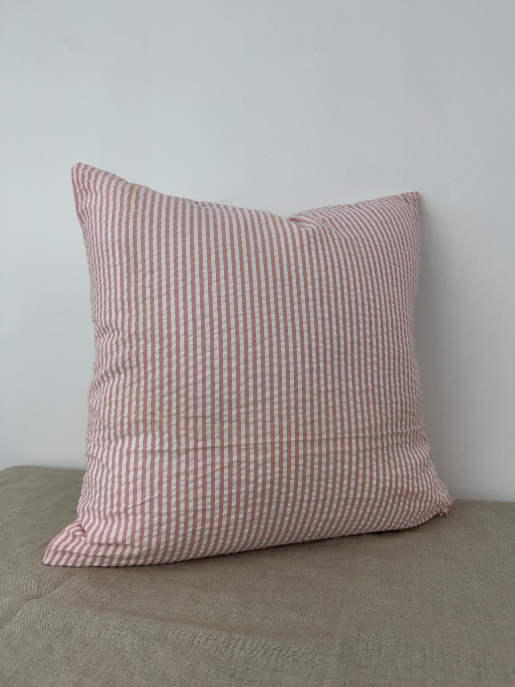 Pink and white striped cotton pillow cover