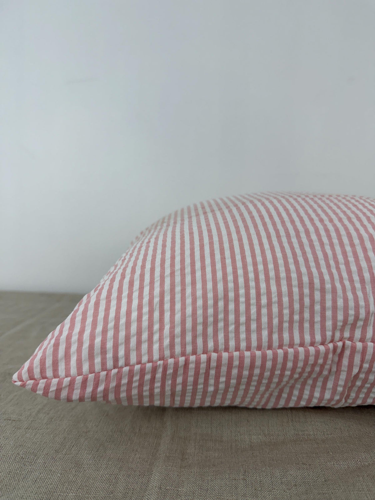 Pink and white striped cotton pillow cover - view 10