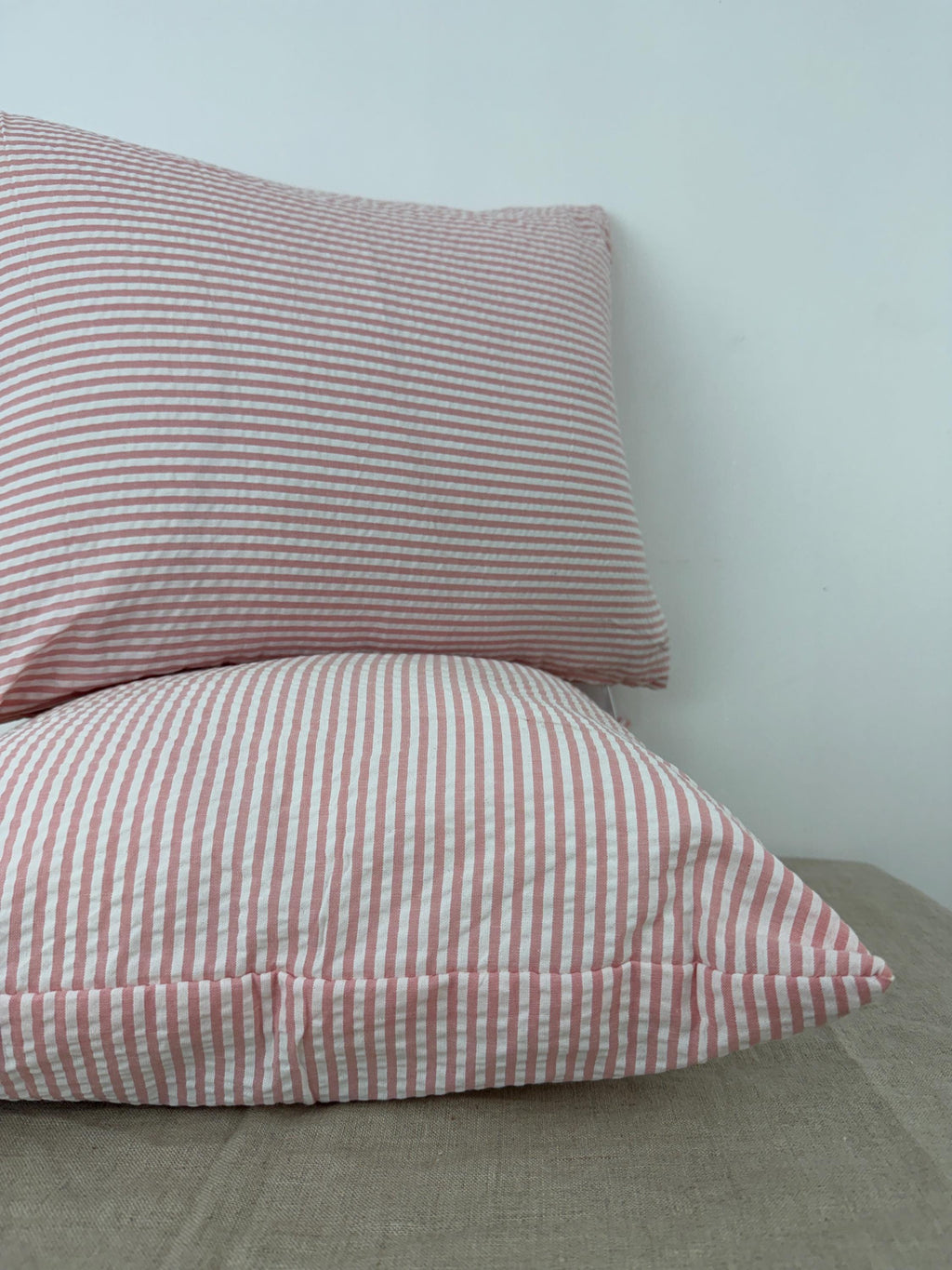 Pink and white striped cotton pillow cover - view 2