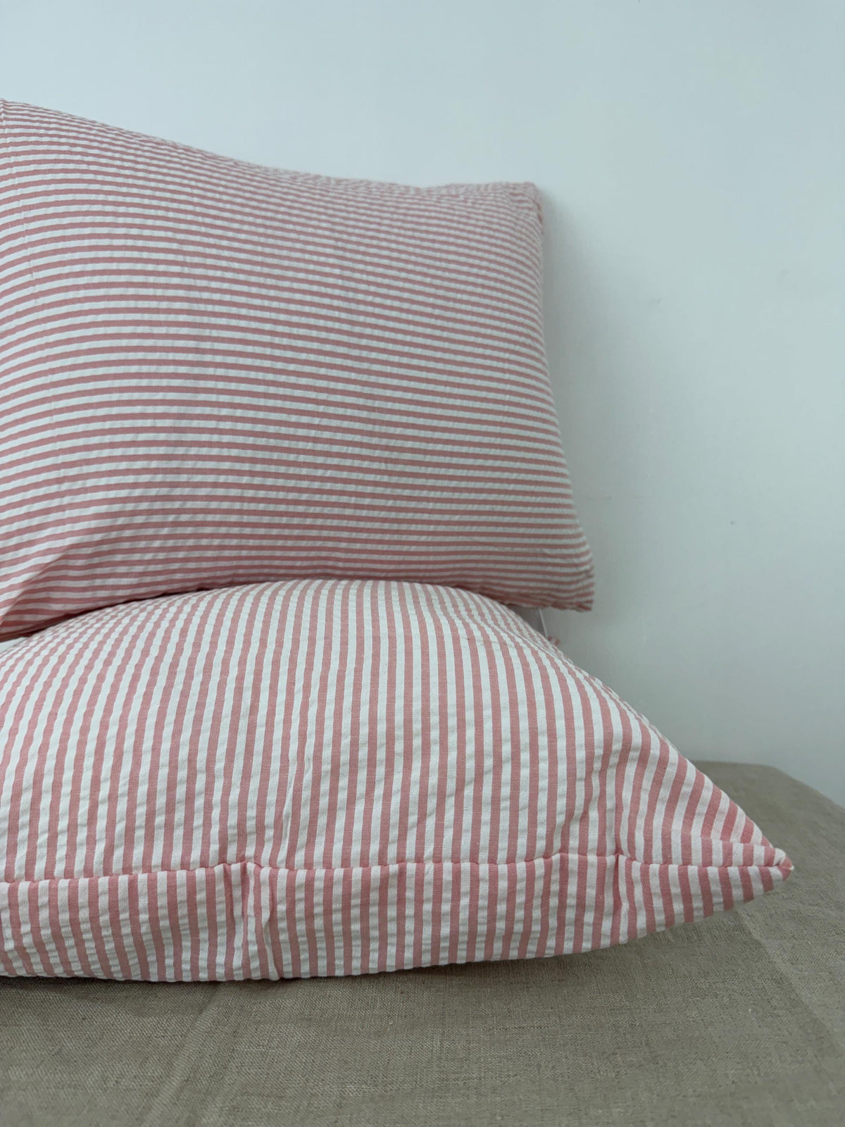 Pink and white striped cotton pillow cover - view 2