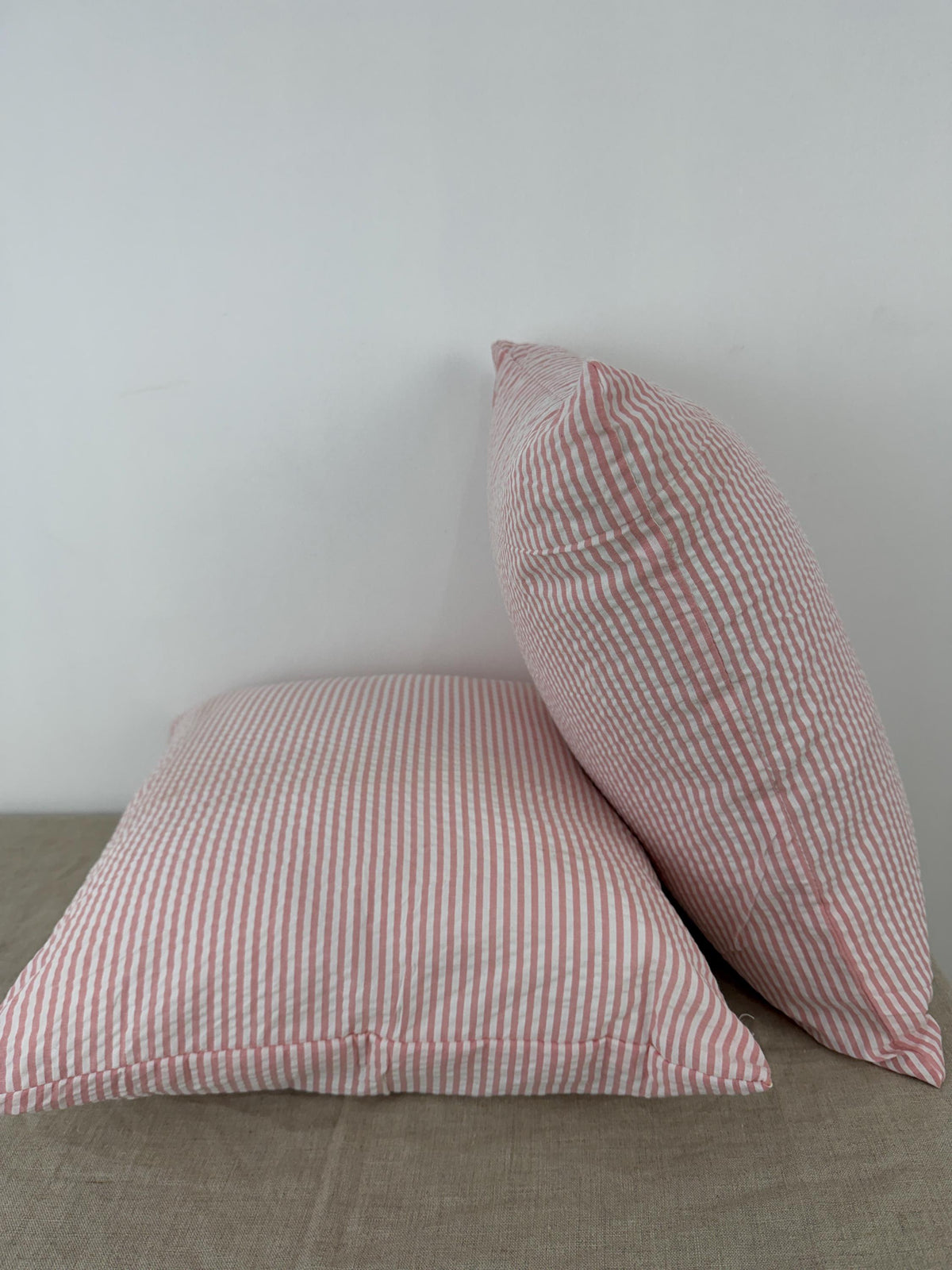 Pink and white striped cotton pillow cover - view 3