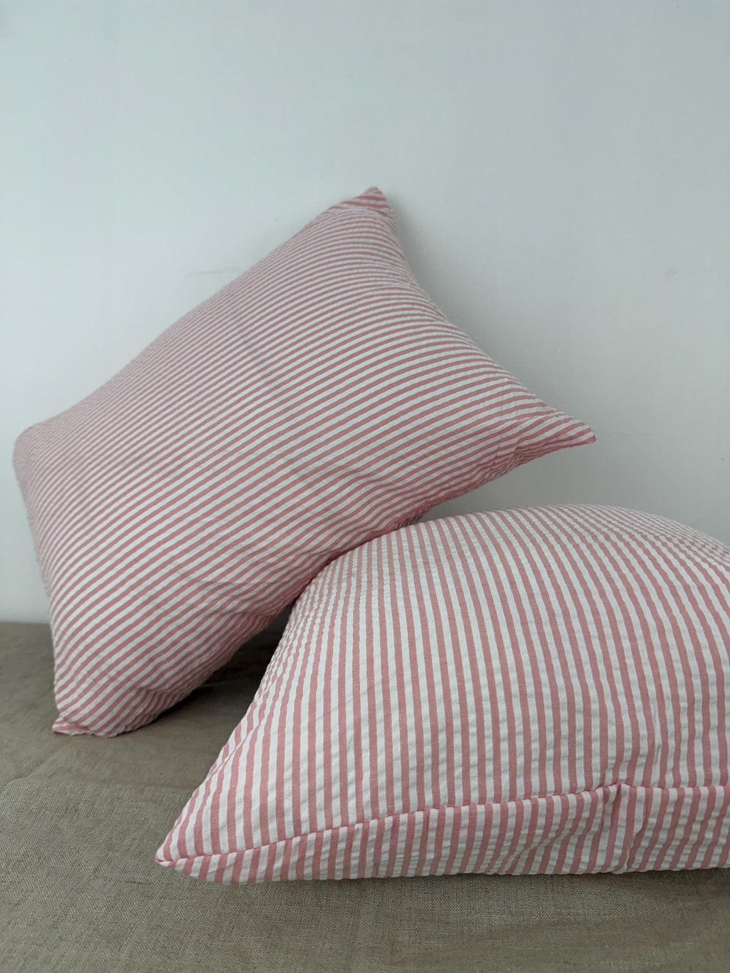 Pink and white striped cotton pillow cover - view 4