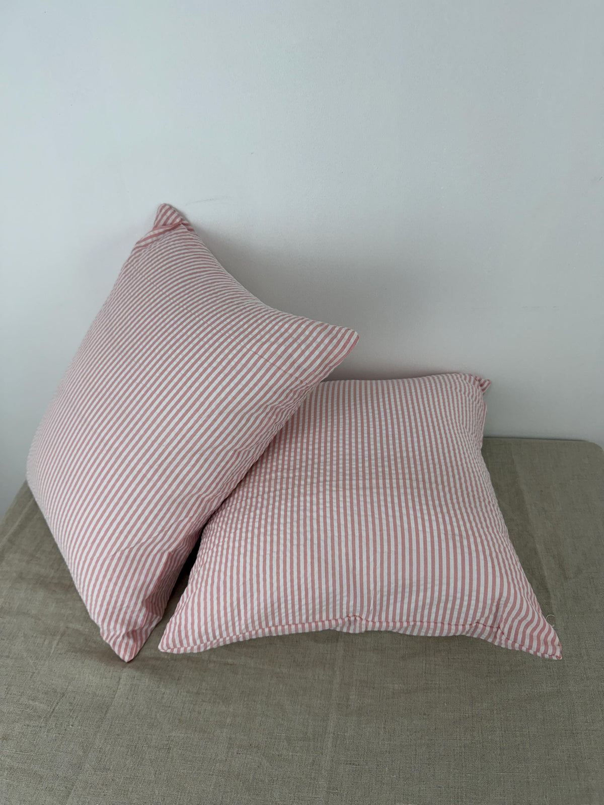 Pink and white striped cotton pillow cover - view 5