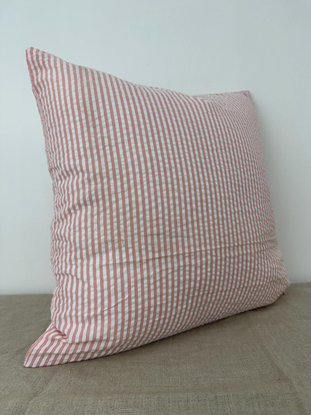 Pink and white striped cotton pillow cover - view 6