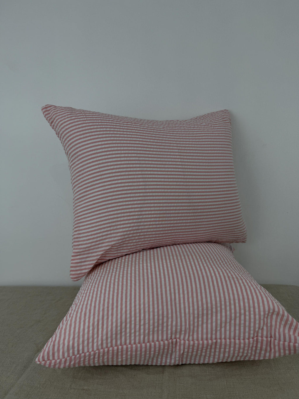 Pink and white striped cotton pillow cover - view 7