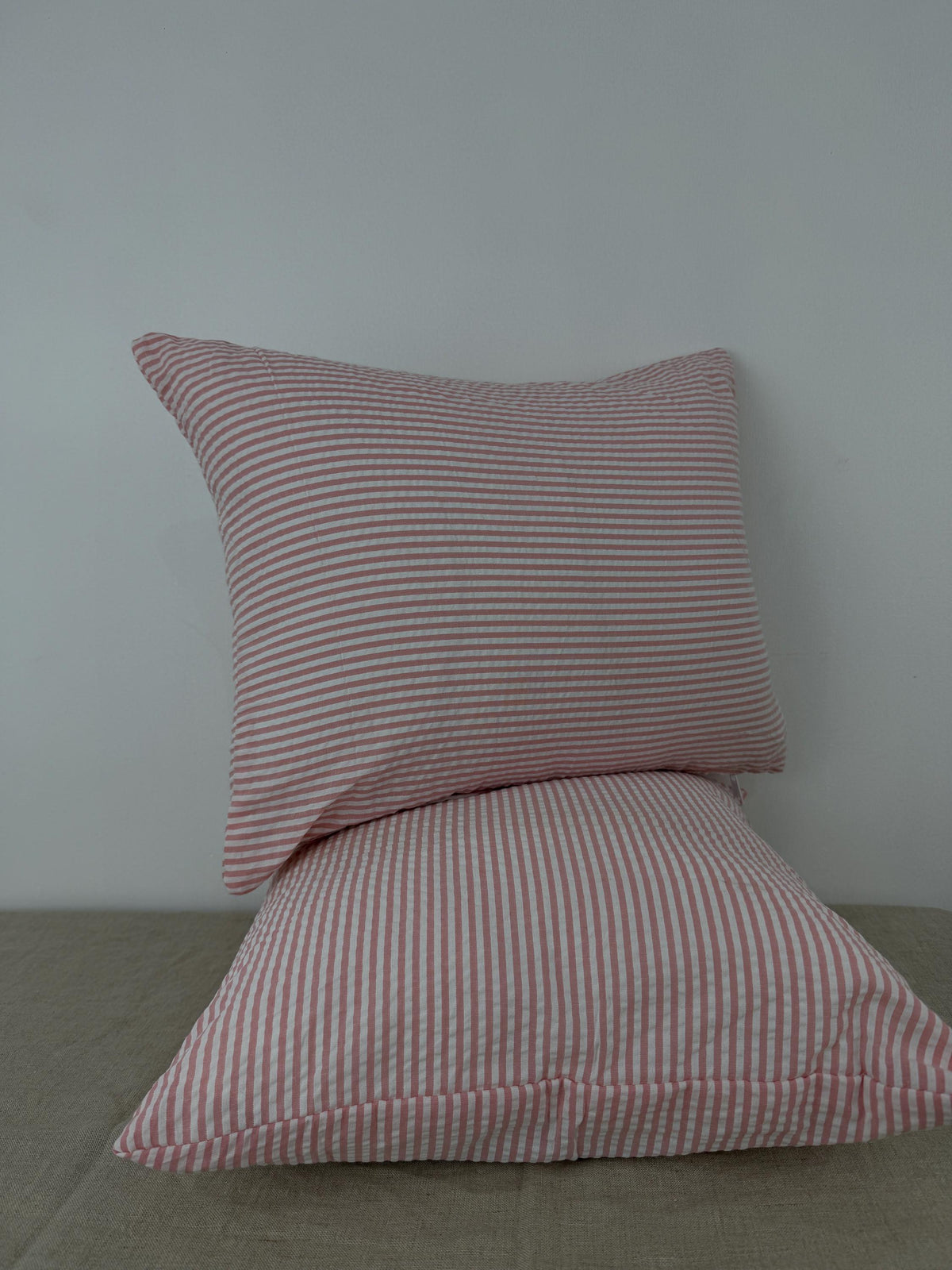 Pink and white striped cotton pillow cover - view 7