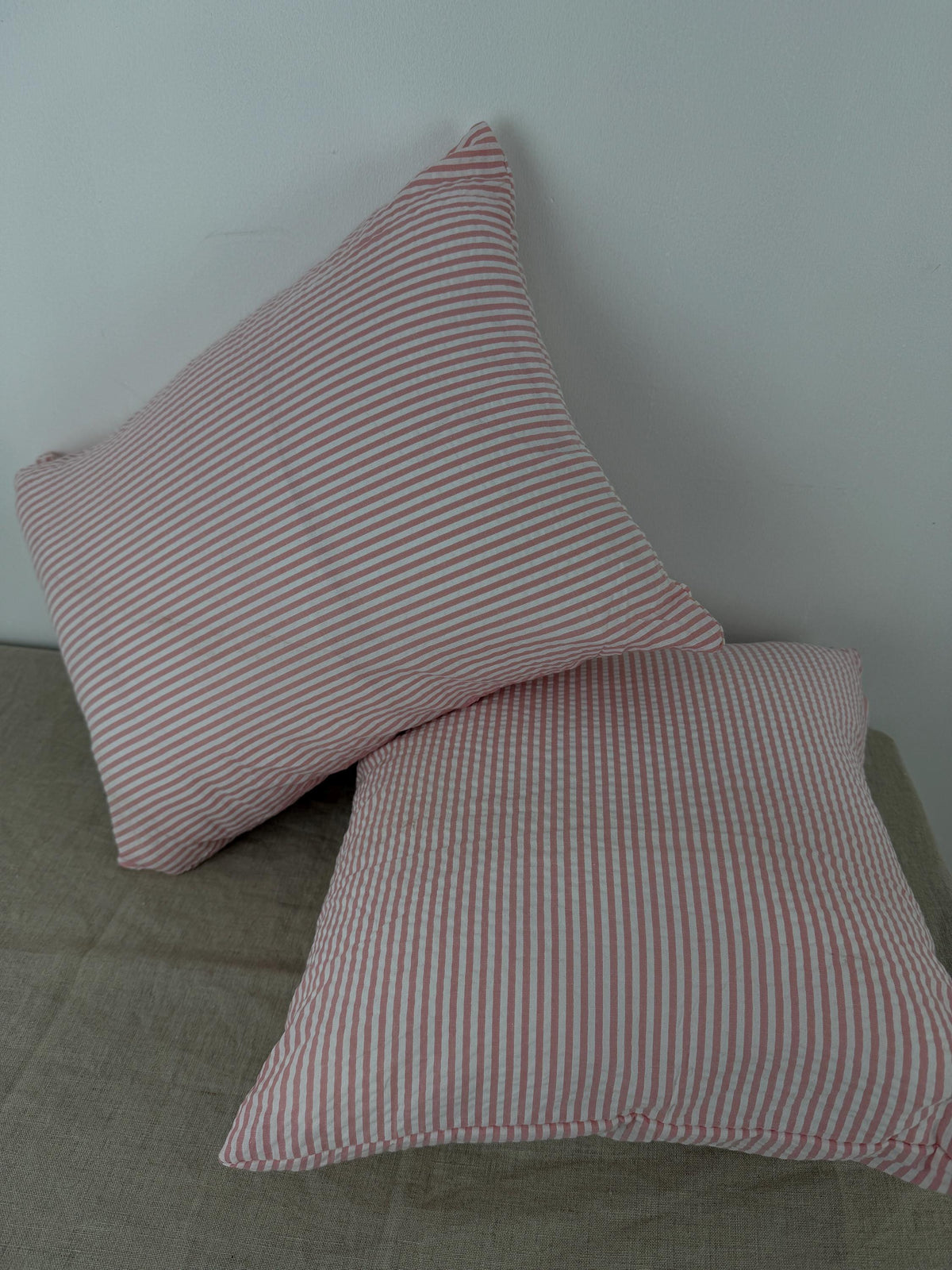 Pink and white striped cotton pillow cover - view 8